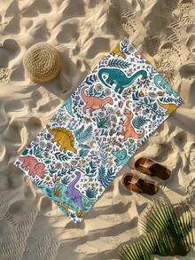1pc Cartoon Dinosaur & Leaf Print Children's Beach Towel, Super Absorbent Large Beach Blanket, Suitable For Beach, Pool, Travel, Camping, Yoga, Available In Multiple Sizes - Multicolor - View 11