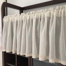 1pc Nordic Ins Style Solid Color Semi-Sheer Short Curtain, Linen Sheer Cafe Curtain, Rod Pocket Top Design For Easy Hanging, Suitable For Dining Room, Kitchen, Balcony, Entryway, Bay Window, Cafe And Home Decor - Cream White 1PC - View 1