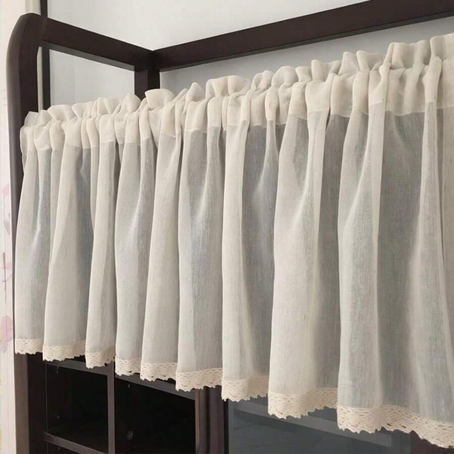 1pc Nordic Ins Style Solid Color Semi-Sheer Short Curtain, Linen Sheer Cafe Curtain, Rod Pocket Top Design For Easy Hanging, Suitable For Dining Room, Kitchen, Balcony, Entryway, Bay Window, Cafe And Home Decor - Cream White 1PC - View 1