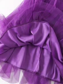 1pc Women's Asymmetrical Layered Ruffle Mesh Puff Skirt, Cake Skirt Spring - Purple - View 5