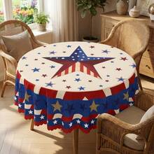 1 Rectangle/Oval/Round American Flag Star Print Tablecloth, Patriotic Red White Blue Style Polyester Fabric Table Cover, Waterproof Stain Resistant Oil Proof Wrinkle Resistant Washable Reusable Table Cloth Table Linen Table Overlay For Home Decor, Kitchen Wedding, Wedding Table, Room Centerpiece, Retro Decor - A - View 1