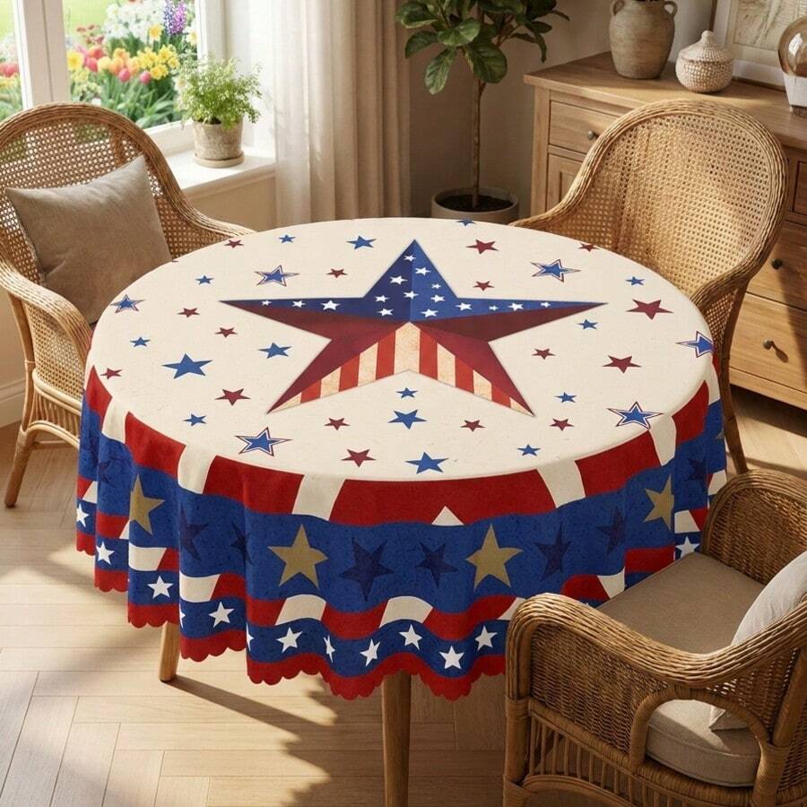 1 Rectangle/Oval/Round American Flag Star Print Tablecloth, Patriotic Red White Blue Style Polyester Fabric Table Cover, Waterproof Stain Resistant Oil Proof Wrinkle Resistant Washable Reusable Table Cloth Table Linen Table Overlay For Home Decor, Kitchen Wedding, Wedding Table, Room Centerpiece, Retro Decor - A - View 1