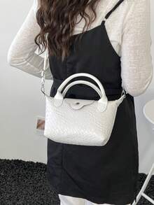 Mini New Colorblock Design Fashion Handbag, Nylon Waterproof Fabric Shoulder Bag, Square Bag And Basket Bag, Suitable For Commuting, Parties And Vacations. - Beige - View 7