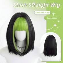 14英寸双色假发，绿黑相间，女士时尚简约短直发，带刘海，丝滑合成纤维，适合日常办公佩戴 - Sakura Celebrations 魅力派对街头风摄影 - 女孩礼物假发配件 - 假发配件 - 刘海染色 - 綠色 - 查看 10