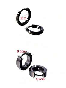 4对不锈钢黑色圈形耳环，男女通用耳环套装 - 4 對不鏽鋼黑色耳環套裝 - 查看 2