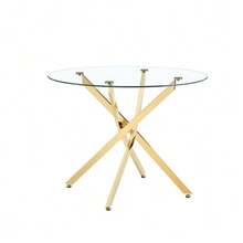 A Luxurious Yet Lightweight Round Dining Table, 88 Cm In Diameter. A Simple Table With A Tempered Glass Top And Silver Metal Frame, Ideal For Small Apartments, Homes, And Dining Rooms. Seats 2-4 People. - 金色 - 查看 7