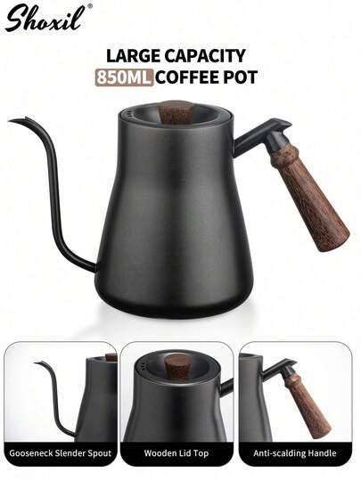 shoxil 1pc Wooden Handle Heat-Resistant Pour Over Coffee Pot, Suitable For Coffee Lovers And Daily Use