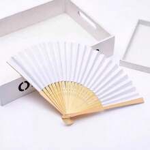 Bộ 10 quạt giấy gấp dầu dùng cho đám cưới/tiệc tùng, quạt giấy gấp trơn, quà tặng đám cưới, hàng có sẵn, bán sỉ, tự làm quạt giấy vẽ tay. - trắng - Xem 2