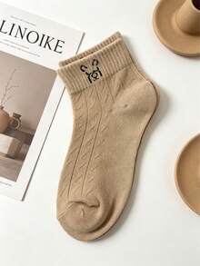 5 Pairs Cute Embroidered Bear Socks, Suitable For Versatile Casual Styles - Multicolor - View 6