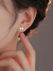 1 par de pendientes de plata de ley 925 con lazo, incrustados con circonita en forma de corazón brillante, diseño dulce y lindo al estilo de las chicas de , diseño fresco y dinámico, adecuado para uso diario de niñas, regalo para fiestas - Arco - Ver 7