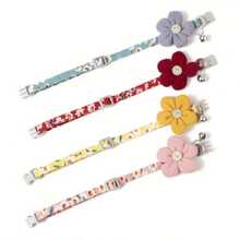 Collar de flor de diamante, accesorio lindo para mascotas con patrón floral, colgante de flor con campana desmontable, bufanda de poliéster suave y ajustable - Multicolor - Ver 4