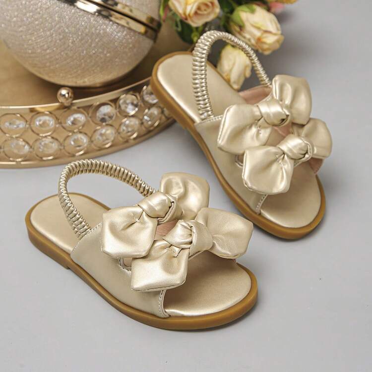 1 Đôi sandal mùa hè hở mũi bằng satin màu sâm panh dễ thương có nơ cho bé gái, thiết kế gót co giãn, đế mềm và thoáng khí, thích hợp cho bé gái đi hàng ngày, dự tiệc, lễ Phục sinh và du lịch nghỉ lễ. - Vàng - Xem 8