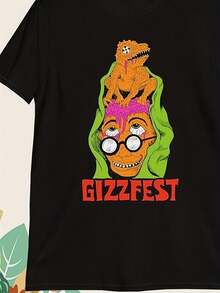 Wizard Gizzfest Graphic Tee - 180G Heavy Black Shirt Featuring A Bright Pink Dinosaur And Wizard Design, Relaxed Fit Short Sleeve Crewneck, Comfortable For All Seasons, Humorous Novelty Print For Themed Events And Everyday Wear - Màu sắc hình ảnh - Xem 5