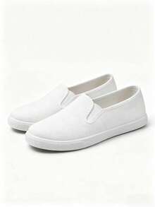 Men's Black Canvas Slip-On Shoes, Lightweight Non-Slip Casual Loafers For Daily Wear - White - View 1