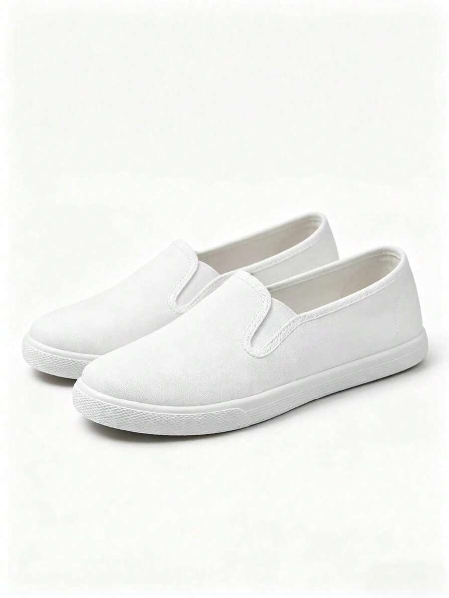 Men's Black Canvas Slip-On Shoes, Lightweight Non-Slip Casual Loafers For Daily Wear - White - View 1