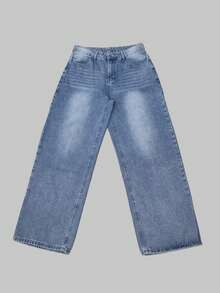 1pc Justice Brother Men's Loose Washed Denim Casual Baggy Wide Leg Jeans Pants (Belt And Accessories Not Included) - Light Wash - View 10