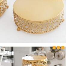 1pc Round Metal Cake Stand, Gold Tray, Suitable For Wedding, Birthday, Party Dessert Display, Also Suitable As Gift For Thanksgiving, Halloween, Christmas - Multicolor - View 5