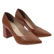 Women's High-Heeled Pump Shoe With A Chunky Crocodile-Embossed Heel And An 8 Cm Heel. - màu nâu - Xem 5