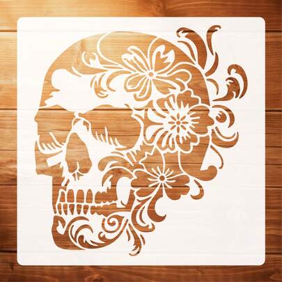 Reusable Skull Flower Painting Template, Washable Vivid Skull Stencil Suitable For DIY Art Creation, Gothic Style, Graffiti, Furniture, Walls, Glass, Scrapbooking