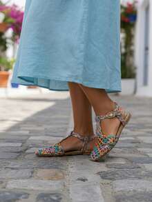 Women's Fashion Flat Sandals - Multicolor - View 3