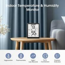 DOQAUS Digital Hygrometer Room Thermometer Indoor, Humidity Meter With Large LCD Display, Temperature Humidity Monitor With Max Min Records, Black - ColorA - View 2