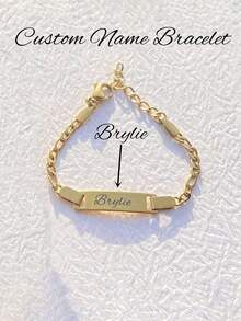 Customized Stainless Steel Personalized Cute Name Bracelet, Birthday Gift, Fashionable Accessory For Autumn, Exquisitely Carved, Design, Minimalist Style, Rich Colors, Modern Design, Exclusive Premium, Great Gift Choice, Adorable And Unique, Ideal Gift For Teenagers, Suitable For Gifting To Family And Friends ,Travel Organizer, Graduation Gift - Gold - View 7