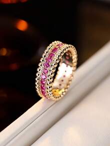 1pc Multicolor Rhinestone Edged Wide Ring, Luxury Versatile Elegant Stacking Ring - Ring - View 16