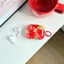 Spring Bright Red Pink Strawberry Leaf Cute Pattern Glossy Surface Earphones Cover Case For AirPods 1 2 3 4 Pro Pro2 Pro3 - Red - View 4