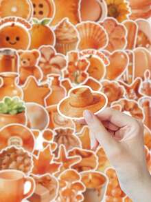60 piezas Pegatinas estéticas naranja, que contienen elementos de mariposa/macaron/suculenta/teléfono retro, pegatinas decorativas de PVC resistentes al agua adecuadas para funda de teléfono, botella de agua, portátil, cuaderno, equipaje, scrapbook, diario, suministros de oficina, decoración de habitación, pegatinas lindas - Naranja - Ver 3