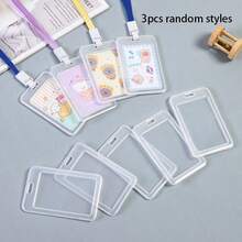 3个/套 随机卡通双面透明学生证卡套，创意校园卡套，可伸缩公交/地铁卡，证件挂绳 - 彩色 - 查看 13