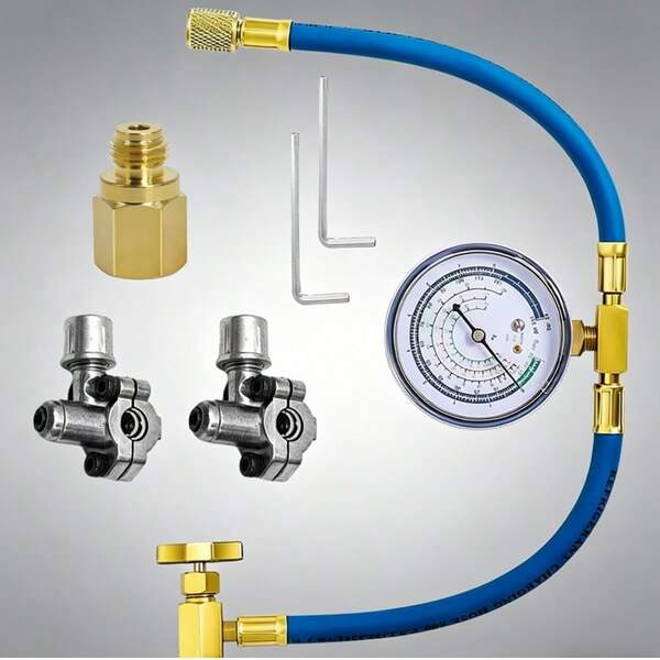 Kit de recarga de freón para refrigerador, kit de recarga de aire acondicionado, juego de manómetro y manguera de carga de refrigerante R134a/R-12/R-22 con válvula de perforación de bala BPV31 para sistema de refrigerante de aire acondicionado doméstico
