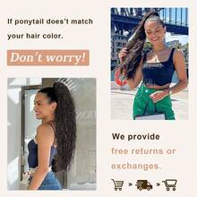 BINF Water Wave Human Hair Ponytail Clip-In Hair Extension 8-24 Inches Real Hair Ponytail Extension For Women Daily And Party Use Easy To Wear - Natural Black - View 5