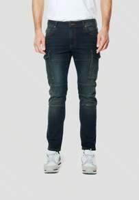 Koroshi Herren-Bikerjeans, Slim Fit, Dunkelblau, Stretch | Materialzusammensetzung: 70 % Baumwolle, 25 % Polyester, 3 % Viskose, 2 % Elastan. Dunkelblau. Größen: 28/30/32/34/36/38 - marineblau - Übersicht 2