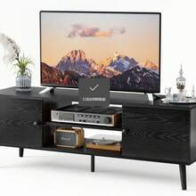 TV Stand With 2 Cabinet, Modern Mid Century Media Console Table For Living Room Office Furniture,Black - 1PC - Ver 2