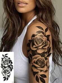 1 Foglio di Grandi Dimensioni Adesivi Tatuaggi Temporanei per il Corpo da Donna, Motivo Floreale Rosa Nera, Tatuaggi Finti Impermeabili, Durano 2-5 Giorni, Coprono Cicatrici, Possono Essere Usati su Braccia, Polsi, Spalle, Gambe, Vita, Collo, Mani, Petto, Cosce, Dita, Adatti per Estate, Spiaggia, Arte del Corpo, Vacanza, Regalo, Festa, Festival Musicale - nero - Visualizzare 8