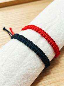 2条可调节男女通用编织手链，百搭日常佩戴，适合生日、派对、情人节礼物 - 彩色 - 查看 5
