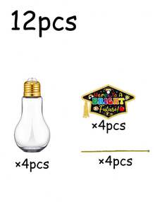12pcs Graduation Gift Candy Jars, "Bright Future" Graduation Cap Shaped Cards And Light Bulb Shaped Candy Decorative Jars, Creative Light Bulb Decor, 2026 Graduation Party Snacks And Beverages Decor, Graduation Desktop Decor, Suitable For Adult Graduation Party DIY, Graduation Party Favors, Party Snack Decor - Multicolor - View 12