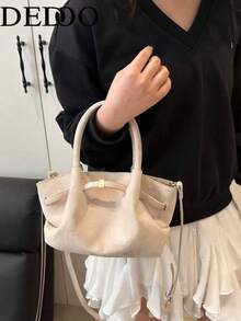 Dedoo 欧美时尚设计搭扣麂皮水桶包，女士秋冬购物、通勤、派对礼品手提包 - 米色 - 查看 7