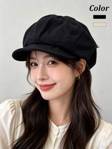 Mũ lưỡi trai nữ kiểu Newsboy trang trí khóa kim loại, kiểu dáng thanh lịch, thoải mái, chất liệu mềm mại, đa năng, phù hợp đội hàng ngày, thời trang đường phố, dịp lễ hội. - Kiểu 1 - Xem 6