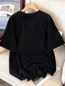 -Women's Shirt, 100% Cotton, White, Short Sleeves, With Italian Slogan Print, Size, New Style For Spring/Summer/Autumn/Winter, Women's Sportswear, Sof - 黑色 6 - 查看 2