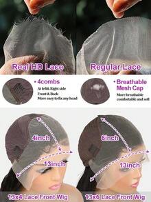 SHINEHAIR 13x6 HD Curly And Wavy Lace Front Wig, Pre-Plucked, 180% Density, Wet Look, Glueless, Human Hair - Natural Black - Xem 10