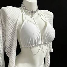 1pc Sexy Metal Heart & Rhinestone Flower Pendant Body Chain, Bikini Body Jewelry, Suitable For Nightclub Party Wear - Silver - View 5