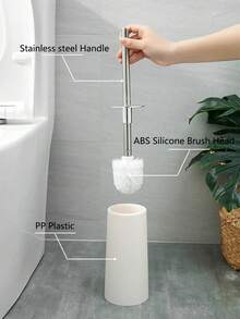 马桶刷套装，包含硅胶马桶刷头和304不锈钢长柄（带塑料底座），符合人体工程学设计，经久耐用（黑/白） - 彩色 - 查看 4