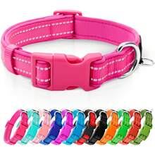 Reflective Dog Collar,Soft Neoprene Padded Pet Collar With ID Tag Ring,Adjustable For Small Dogs,Hot Pink,S - Red - View 1