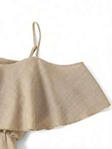 Vestido elegante de moda nuevo para mujeres con escote en el hombro, borde alto y cintura favorecedora, mini vestido ideal para vacaciones, salidas casuales, fiestas, meriendas y talla grande ocasiones de verano - Caqui - Ver 7
