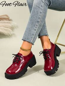 Giày cao gót đế dày kiểu Mary Jane Foot Flair dành cho nữ, quai ngang mắt cá chân, phong cách Y2K Goth Lolita Oxford cổ điển, thoải mái, phù hợp với đồng phục học sinh, size nhỏ hơn 1 size. - Đỏ - Xem 7
