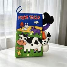 柔软卡通布书玩具，男女通用，内置发声纸片，3D毛绒尾巴，经久耐用的互动布书玩具，适合作为新生儿礼物 - 彩色 - 查看 15