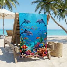 1pc Underwater World Dolphin & Coral Beach Towel, Super Soft Microfiber Extra Large Beach Blanket, Super Absorbent Bath Towel, Suitable For Travel, Swimming Pool, Diving, Surfing, Yoga, Camping, Available In Multiple Sizes, Beach Accessories - Dolphin - View 5