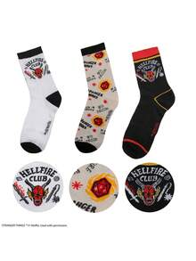 Netflix 3Pairs Stranger Things Officially Licensed Crew Socks Set With Scoops Ahoy Hellfire Club And Demogorgon Classic Patterns Soft Breathable Cotton Blend Material For Daily Casual Wear And Fan Collection Perfect Gift For Stranger Things Enthusiasts - ST - View 10