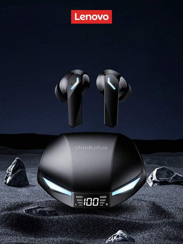  Auriculares Bluetooth Lenovo XT53, de media oreja, modo de juego deportivo, baja latencia, resistente al agua, para deportes/correr, audio de alta calidad, micrófono, indicador LED del nivel de batería, larga duración, auriculares inalámbricos compatibles con teléfonos inteligentes, tabletas, portátiles